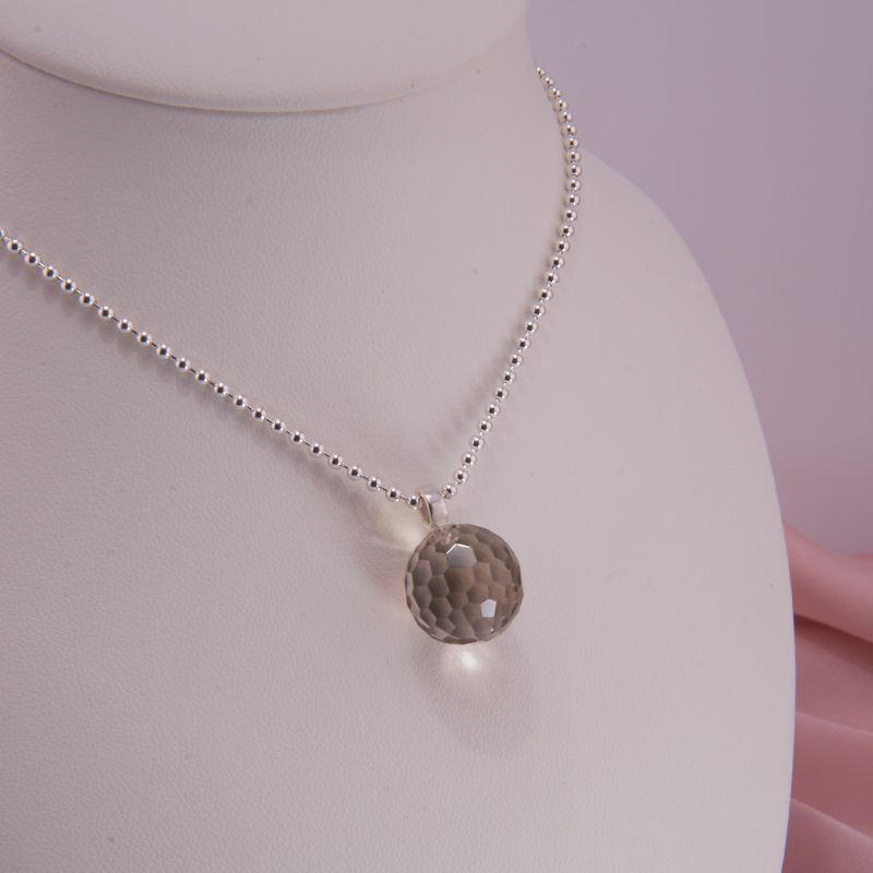 Preview: Anhänger Rauchquarz Kugel facettiert mit Kugelkette